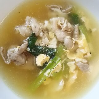 小松菜と豚肉の卵スープ(^^)